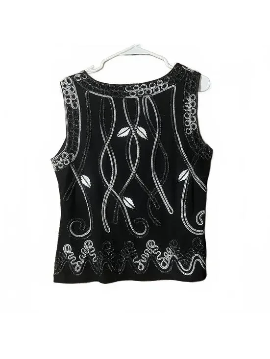 Lauren Michelle Black Sleeveless Embroidered Top Large - Picture 3 of 3